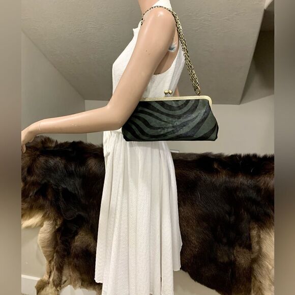Handmade Real Hair-on-horsehide Leather Kisslock Clutch/Shoulder Bag/Crossbody